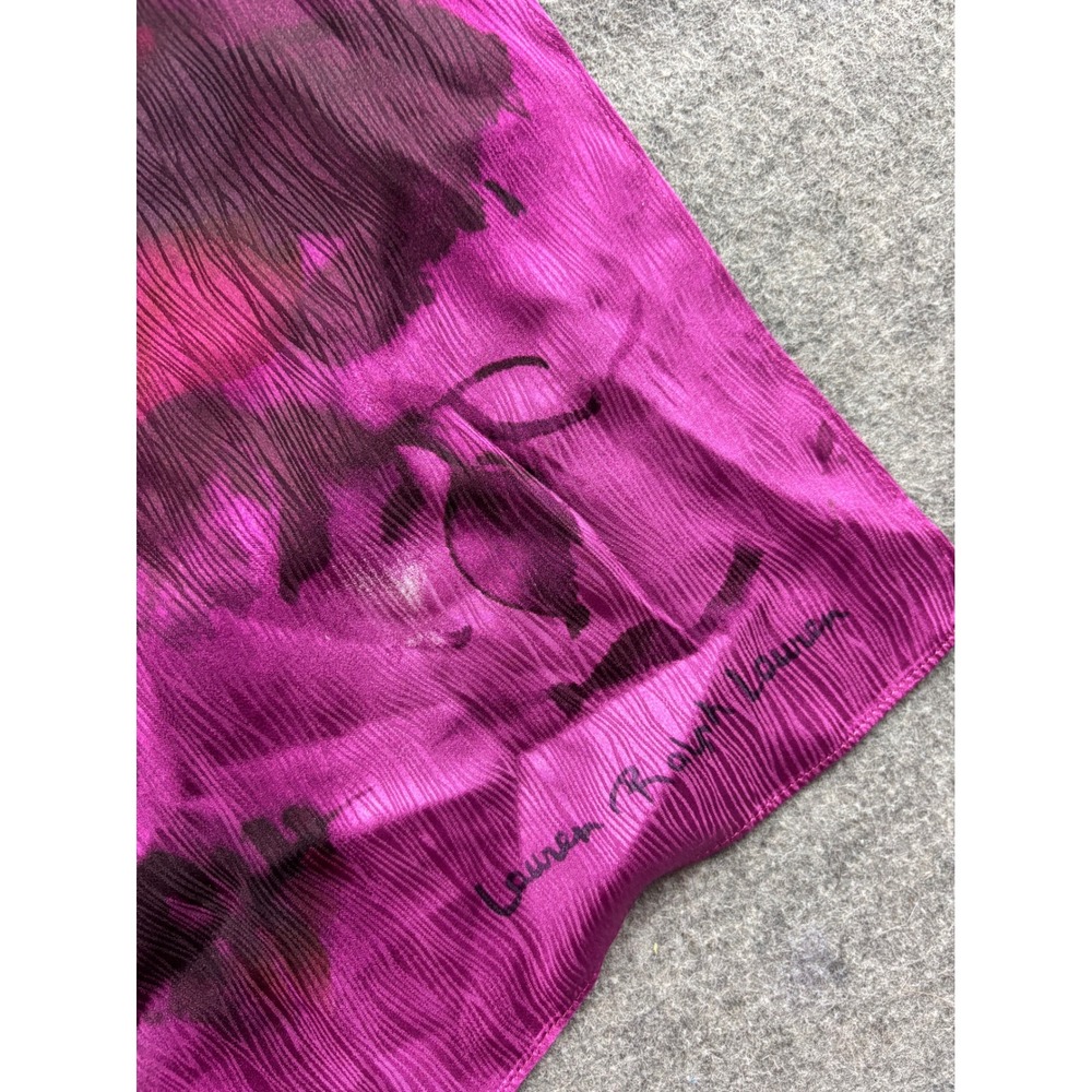 Lauren‎ Ralph Lauren 100% Silk Scarf Magenta Purple Floral Watercolor Oblong VTG
